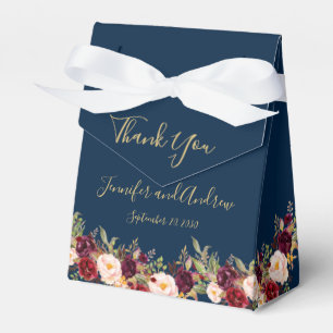 Burgundy Floral Navy Blue Script Rustic Wedding Favor Boxes