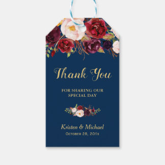 Burgundy Floral Navy Blue Wedding Favor Thank You Gift Tags