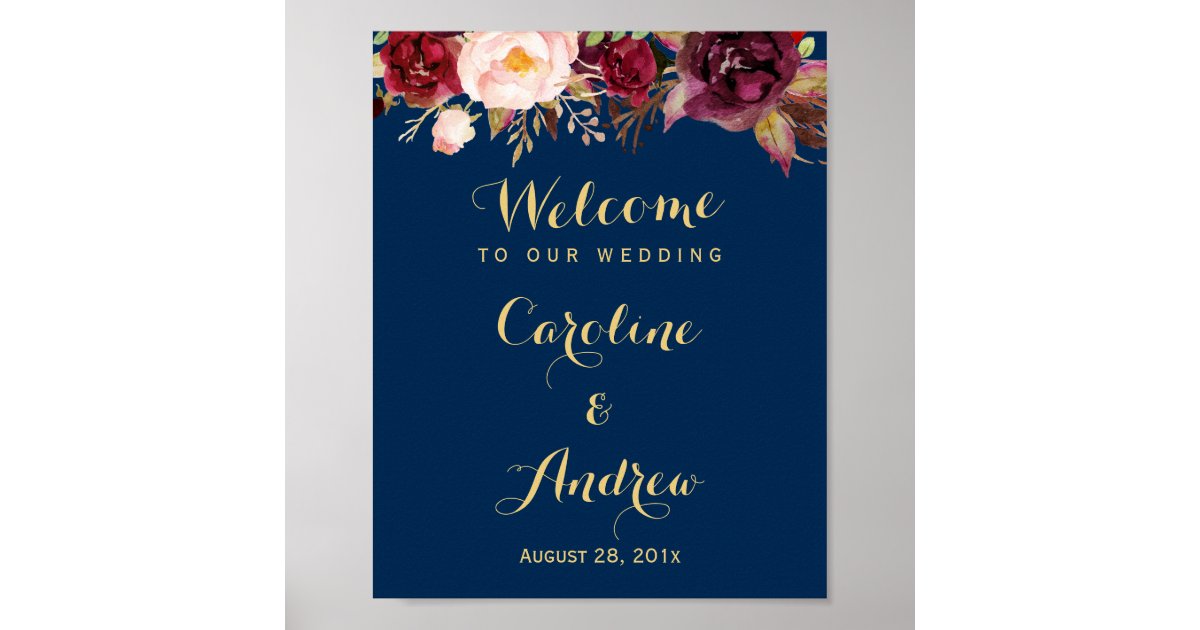  Burgundy and Navy Wedding Welcome Sign Printable, Editable  Wedding Sign Burgundy and Navy Blush Flowers Decor, Rustic Welcome Wedding  Sign Stand, Personalized Welcome Sign for Wedding, Wedding Decor, Plastic  Sign
