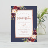 Burgundy Floral Navy Rose Gold Virtual Wedding Invitation (Standing Front)