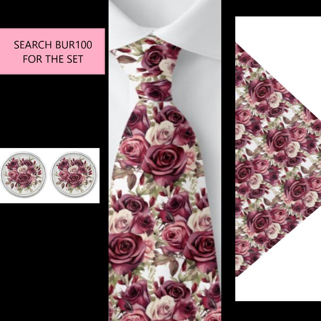 Burgundy Floral Neck Tie (Part of Set) BUR100 (Creator Uploaded)