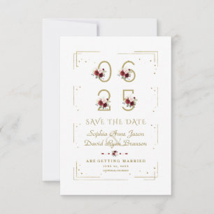 Burgundy Floral Number Wedding Save The Date