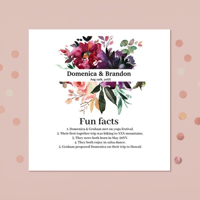 Burgundy Floral on White Wedding Fun Facts Napkins (Creator Uploaded)
