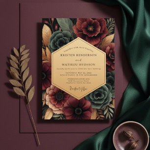 Burgundy Floral Opulence Wedding Invitation