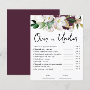  Burgundy Floral Over or Under Bridal Shower Game