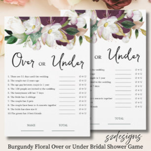 Burgundy Floral Over or Under Bridal Shower Game Invitation