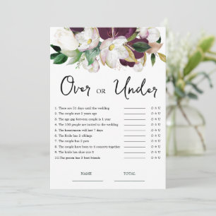 Burgundy Floral Over or Under Bridal Shower Game Invitation