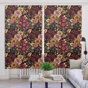 Burgundy Floral Pattern Blackout Curtains