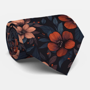 Burgundy floral pattern blooming flowers neck tie