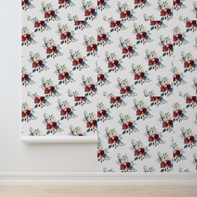 Burgundy Floral Pattern Botanical Nature Wallpaper (Application)