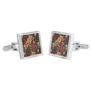 Burgundy  Floral Pattern  Cufflinks