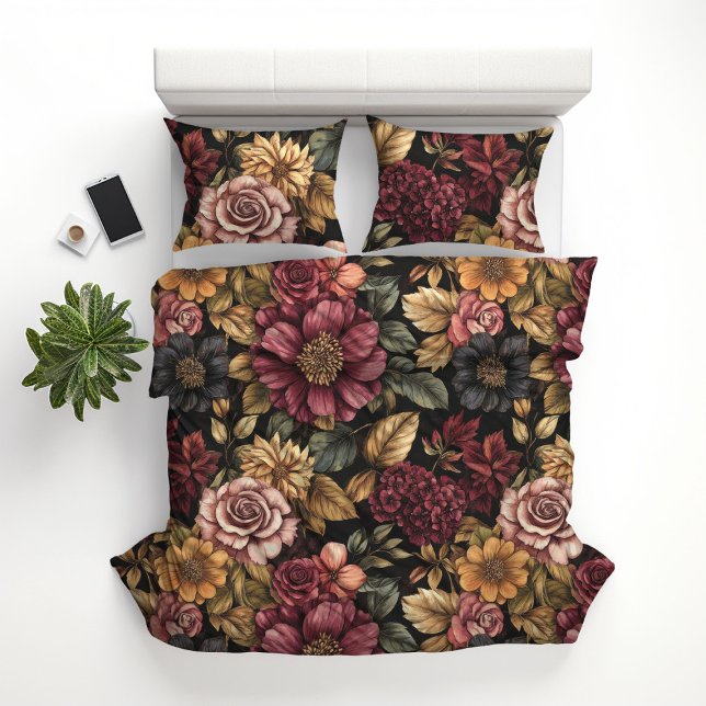 Burgundy  Floral Pattern  Duvet Cover (Creator Uploaded)