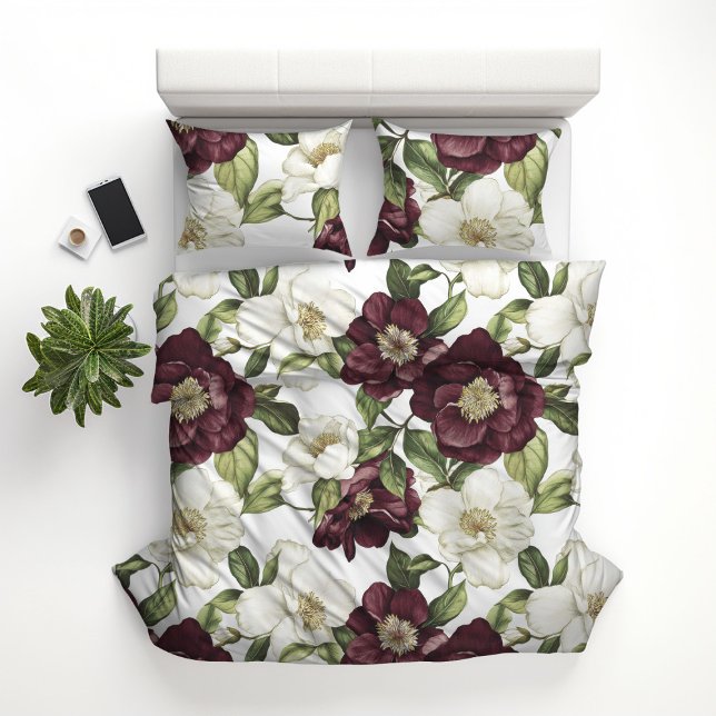 Burgundy  Floral Pattern  Duvet Cover (Creator Uploaded)