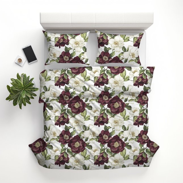 Burgundy  Floral Pattern  Duvet Cover (Creator Uploaded)