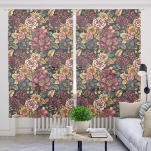 Burgundy  Floral Pattern  Sheer Curtains