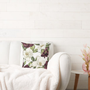 Burgundy Floral Pattern Throw Pillow