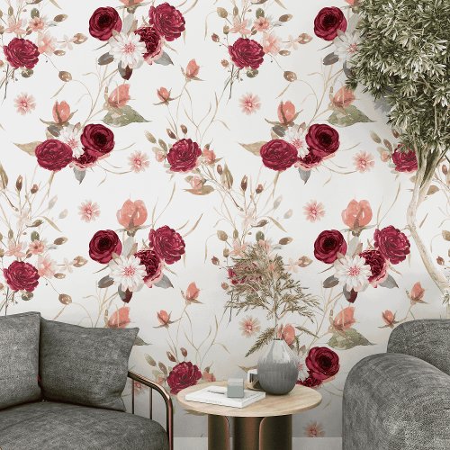 Burgundy Floral Peel and Stick Vintage floral Wallpaper Burgundy Floral Peel and Stick Vintage floral Wallpaper