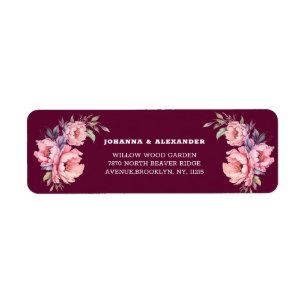 Burgundy Floral Peony Wedding Return Address Label