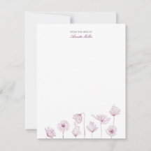 Burgundy Floral Personalized Stationery Note Card