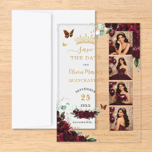 Burgundy Floral Photo Booth Quinceanera Save Date Acrylic Rsvp Card