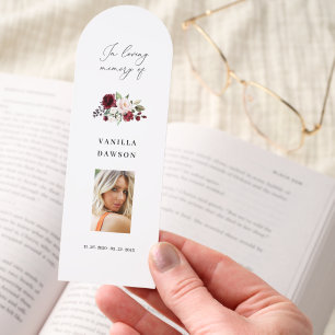 Burgundy Floral Photo Celebration Of Life Bookmark