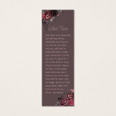 Burgundy Floral Photo Funeral Memorial Bookmark (Back)