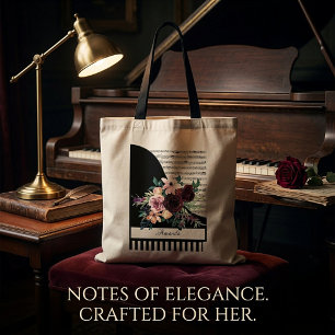 Burgundy floral piano personalized tote bag