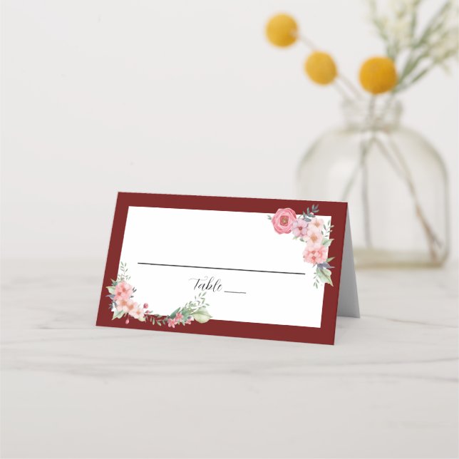 Burgundy Floral Place Card (Front)
