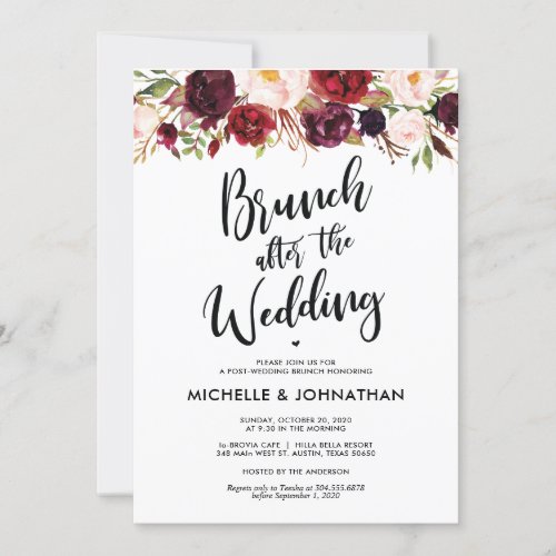 Burgundy Floral Post Wedding Brunch Invitation