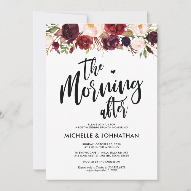 Burgundy Floral Post Wedding Brunch Invitation (Front)