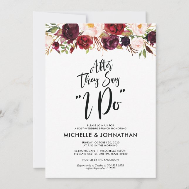 Burgundy Floral Post Wedding Brunch Invitation (Front)