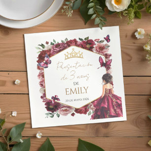 Burgundy Floral Presentación de 3 años Napkins