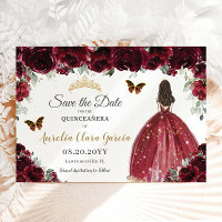 Burgundy Floral Princess Gold Quinceañera Sweet 16