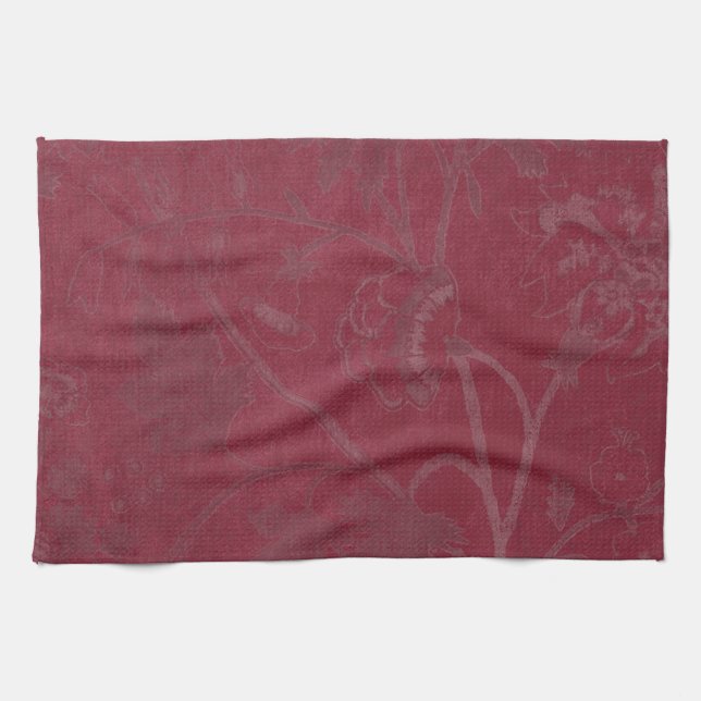 Burgundy Floral Print Background Kitchen Towel (Horizontal)