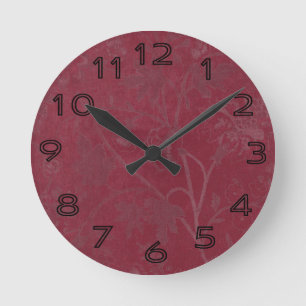 Burgundy Floral Print Background Round Clock