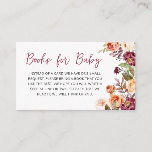 Burgundy Floral Pumpkin Baby Shower Books for Baby Enclosure Card
