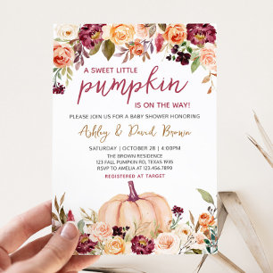 Burgundy Floral Pumpkin Baby Shower Invitation