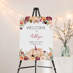 Burgundy Floral Pumpkin Baby Shower Welcome Sign