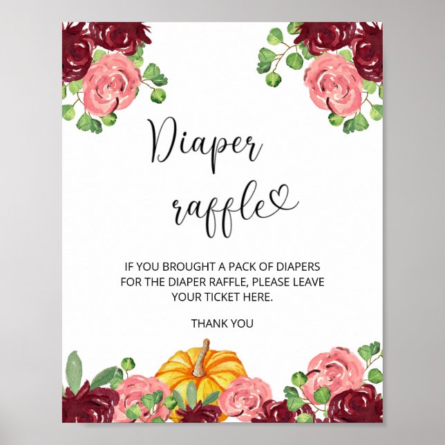 Burgundy floral pumpkin diaper raffle  poster (Front)
