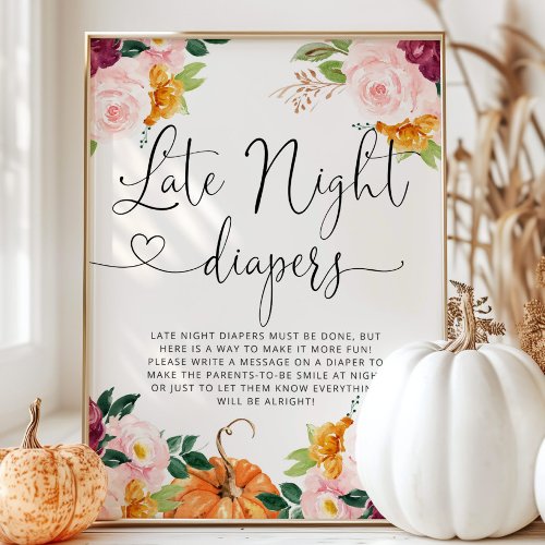Burgundy floral pumpkin Late night diapers game Poster
