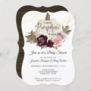 Burgundy Floral Pumpkin Pink Gold Baby Girl Shower Invitation