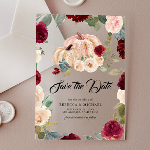 Burgundy Floral Pumpkin Wedding Save the Date