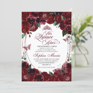 Burgundy Floral Quinceanera Birthday Invitation