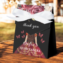 Burgundy Floral Quinceañera Butterflies Favor Boxes