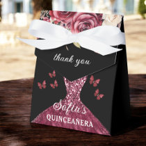 Burgundy Floral Quinceañera Butterflies Favor Boxes