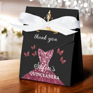 Burgundy Floral Quinceañera Butterflies Favor Boxes