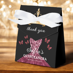 Burgundy Floral Quinceañera Butterflies Favor Boxes