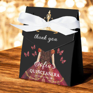 Burgundy Floral Quinceañera Butterflies Favor Boxes