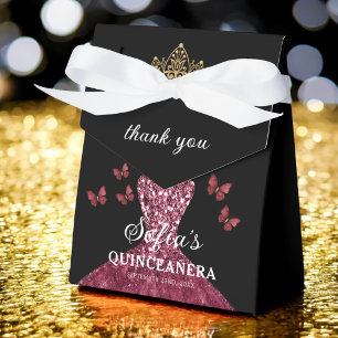 Burgundy Floral Quinceañera Butterflies Favor Boxes