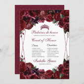 Burgundy Floral Quinceanera Court of Honor Invitation (Front/Back)